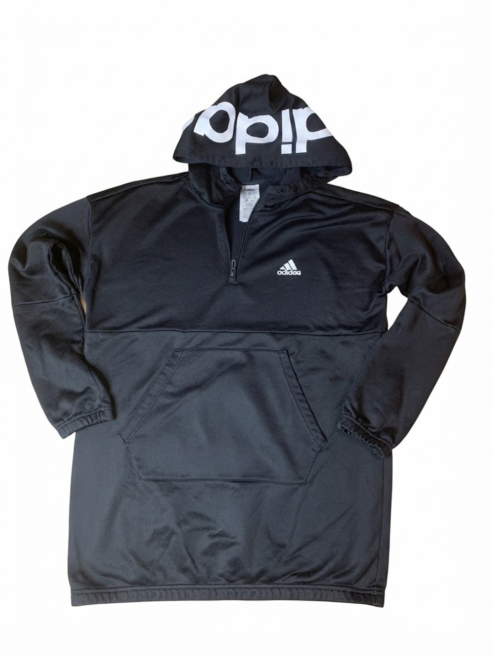 Adidas Black Quarter-Zip Pullover Hoodie with Bold Hood Logo Size M